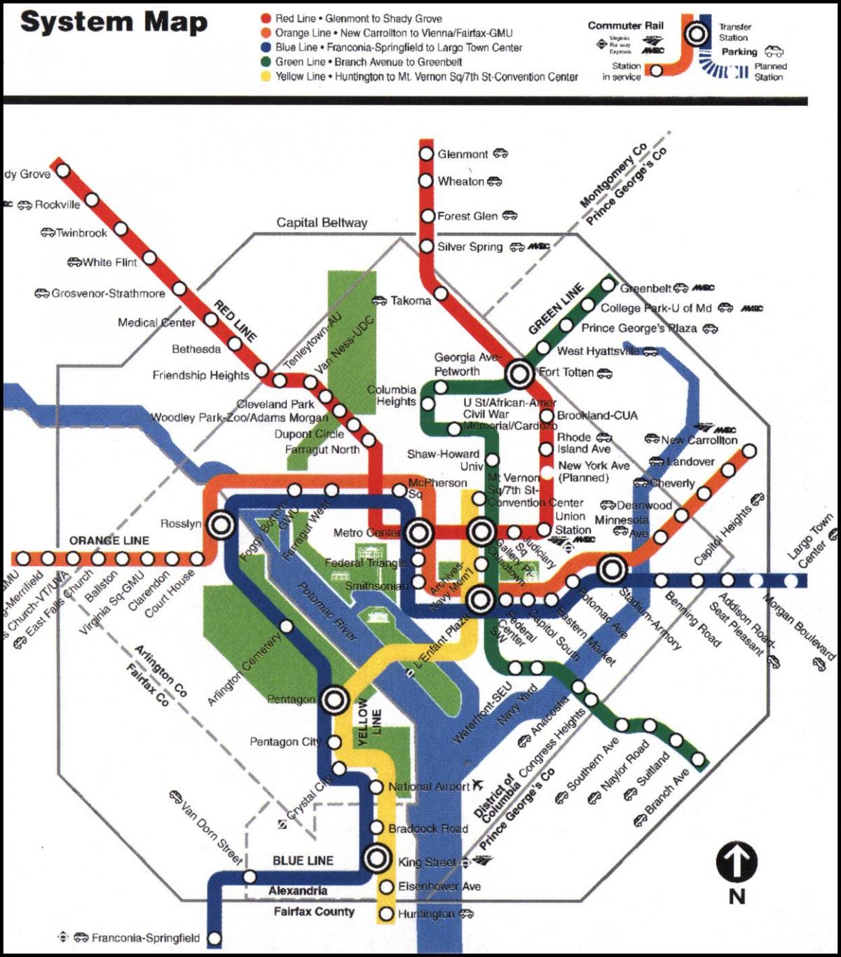 vašingtonas metro vilcienu karte
