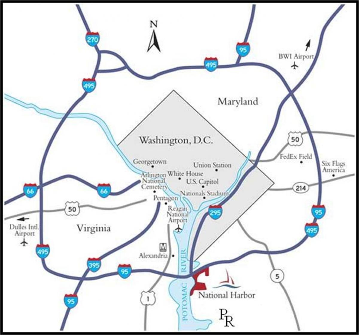 vašingtonas metropoles teritoriju karte