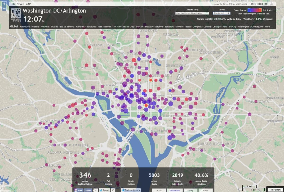 dc velosipēdu noma kartē