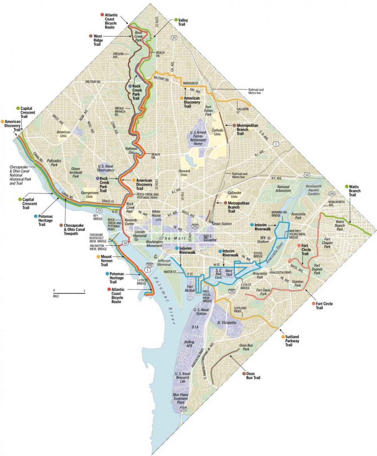 vašingtonas dc velosipēdu takas karte
