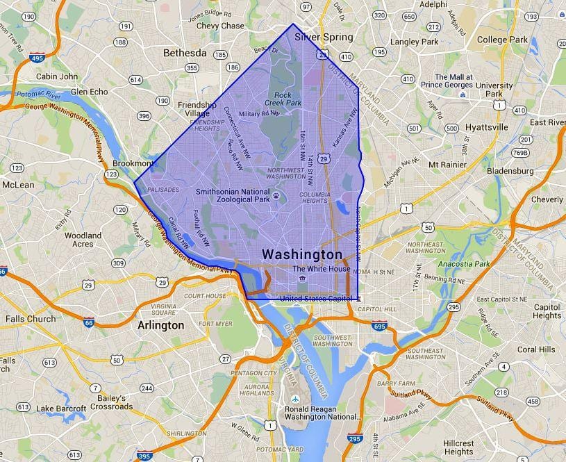 ziemeļrietumu washington dc karte