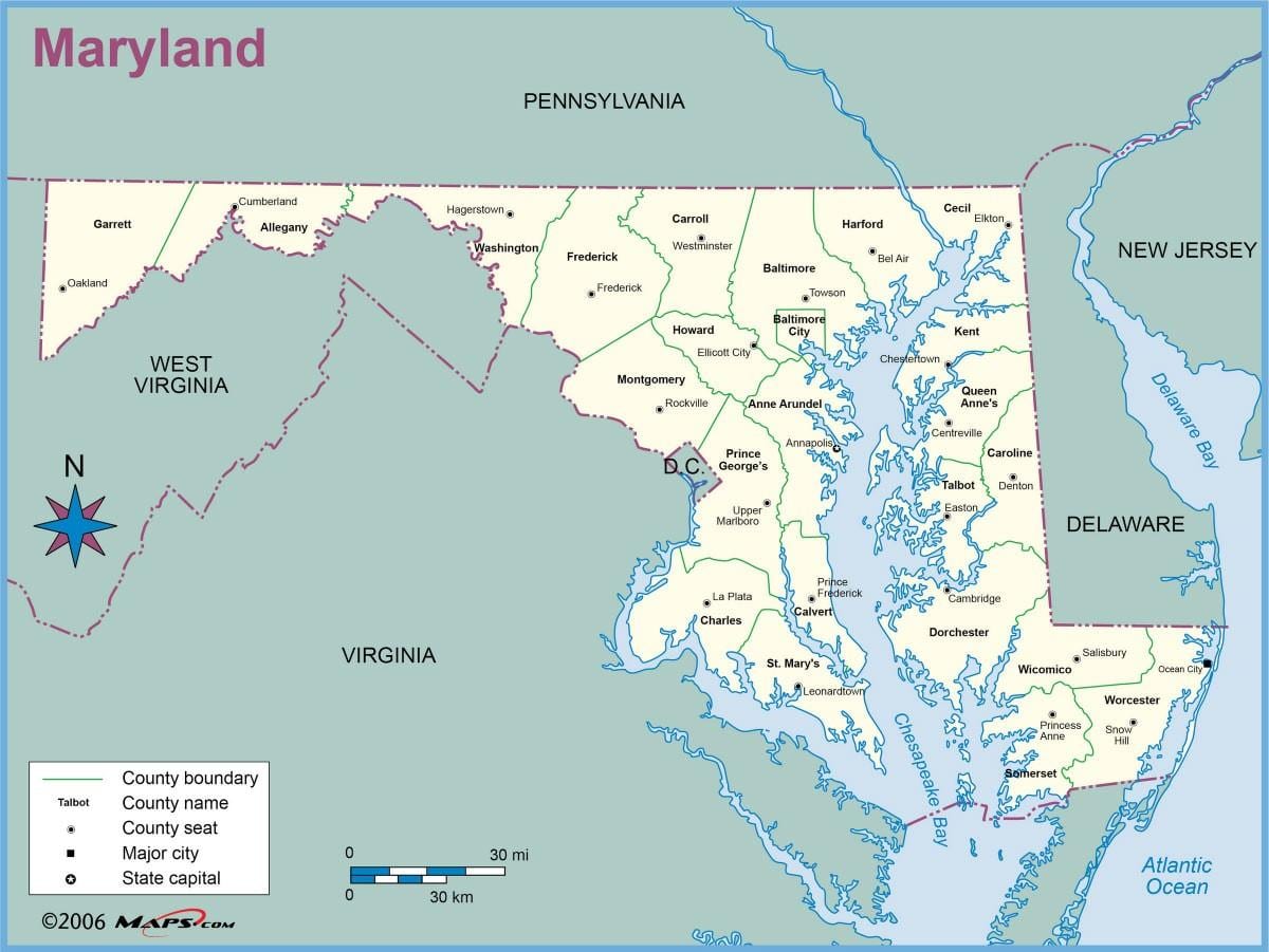 karte maryland un vašingtonā, dc