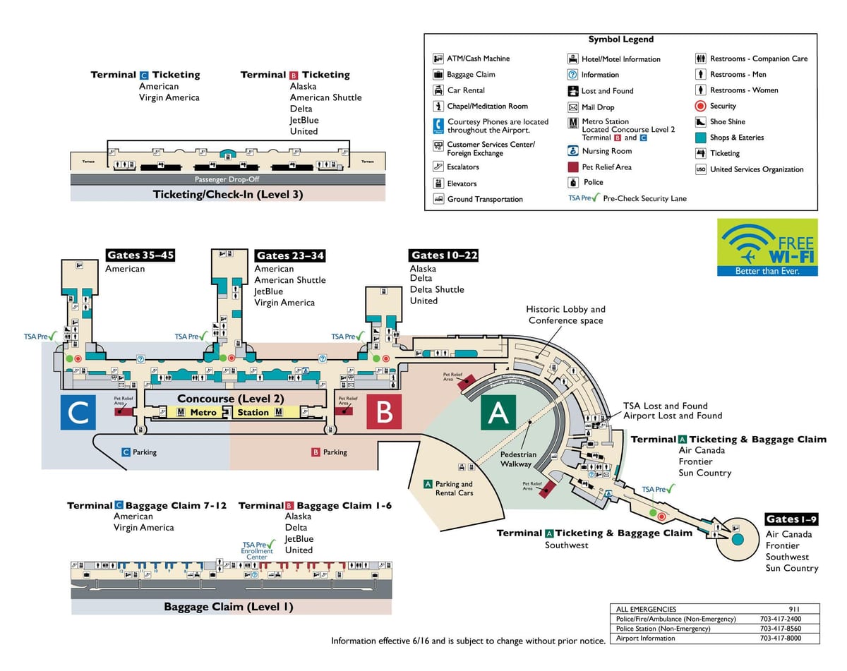 vašingtonas reigana lidosta map