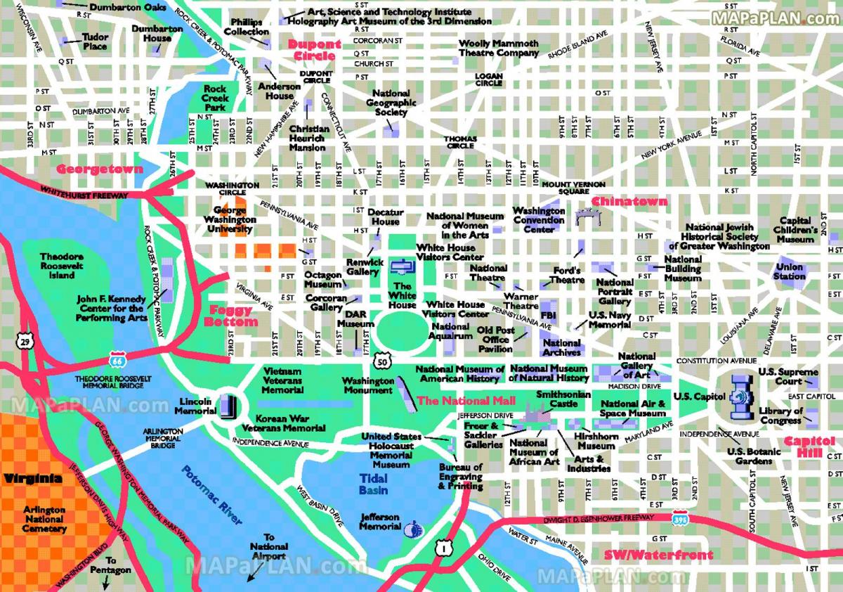 vašingtonas dc tūrisma objektiem kartē