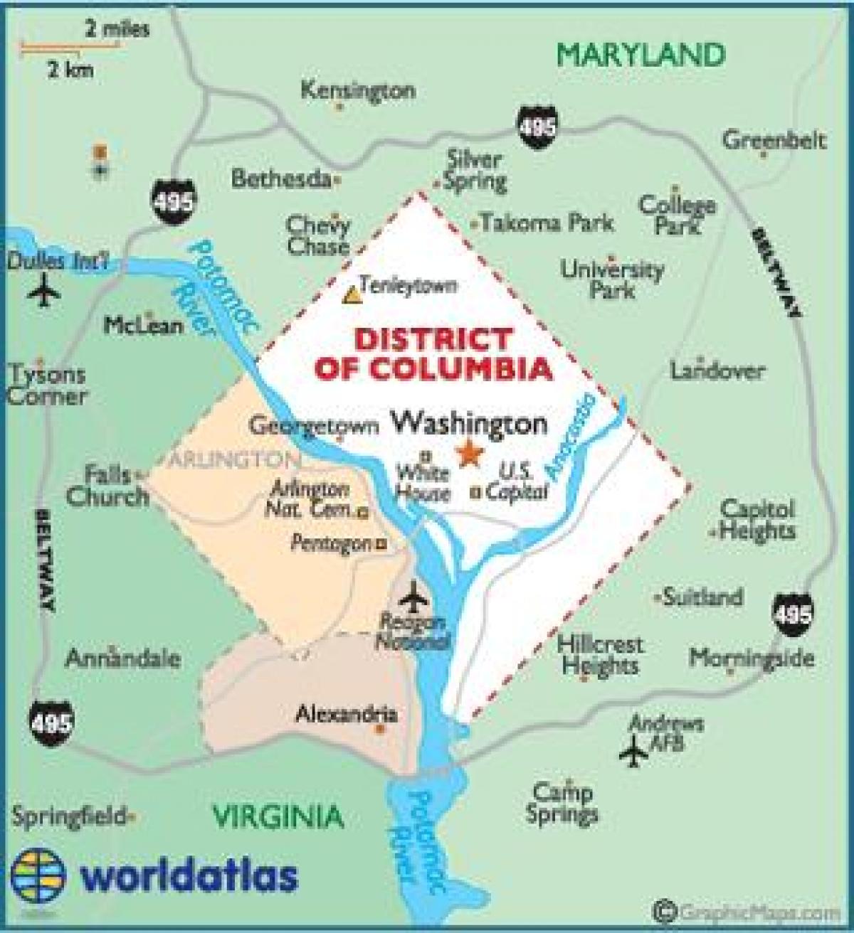 vašingtonas un vašingtonas štatā karte