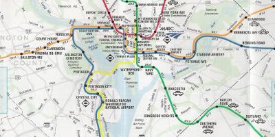 Vašingtonas dc ielu karte ar metro stacijas